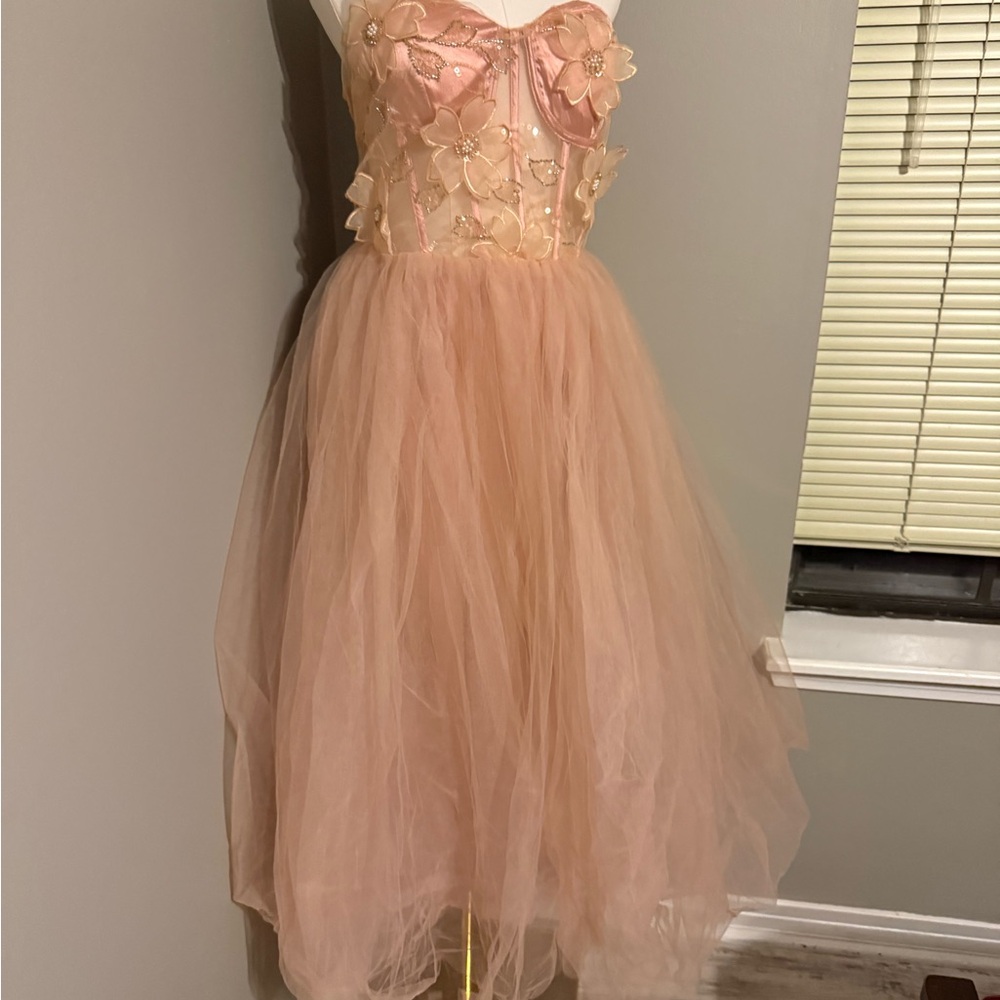 Blush Floral Embellished Prom Dress
